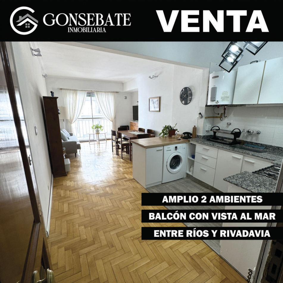 Departamento 2 ambientes con doble balcon. Vista al mar. Centro. 