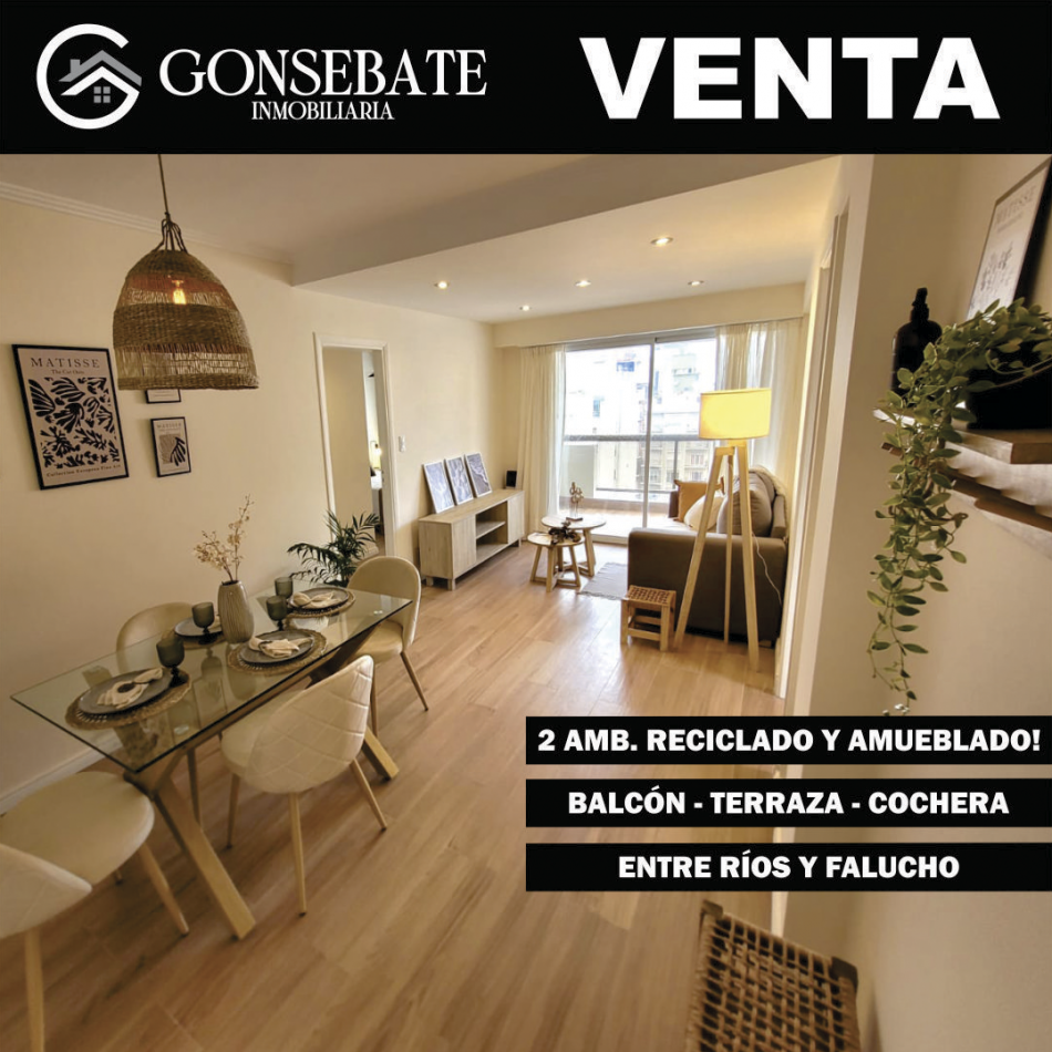 Depto 2 ambientes con balcon, terraza y cochera. Plaza Colon 