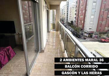 Departamento 2 ambientes con balcon corrido al frente.